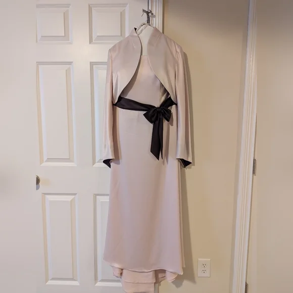David's Bridal Sleeveless Dress with Jacket/Shrug; Size 14; Pink w/Brown accents - Picture 8 of 11